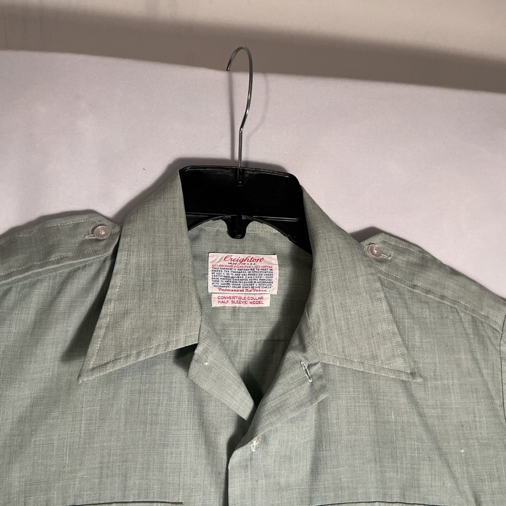 Creighton Vintage‎ Mens Sage Green Short Sleeve Utility Shirt  Made in USA - Picture 5 of 10